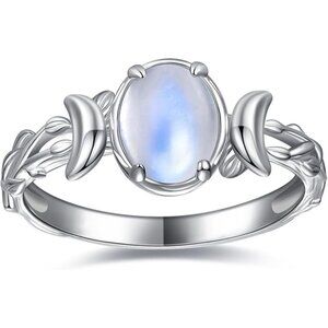 Moonstone-Sterling Silver Triple Moon 925 Silver Moon Phase Inlay Gemstone Ring